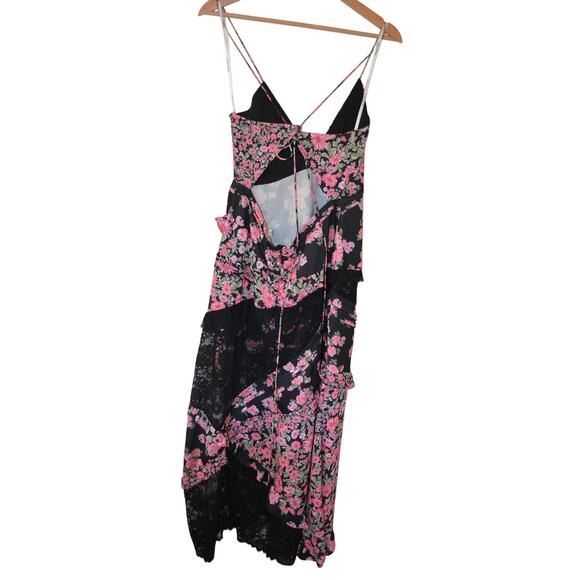 For Love & Lemons Rosalyn Pink Floral Ruffled Formal Strappy V Neck Maxi Dress - Picture 5 of 5